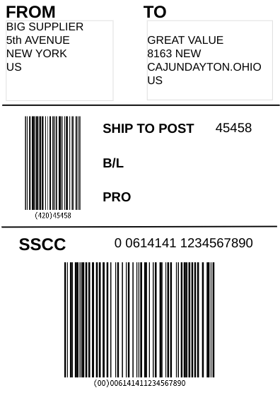 包含供应商和物流商区段的物流标签